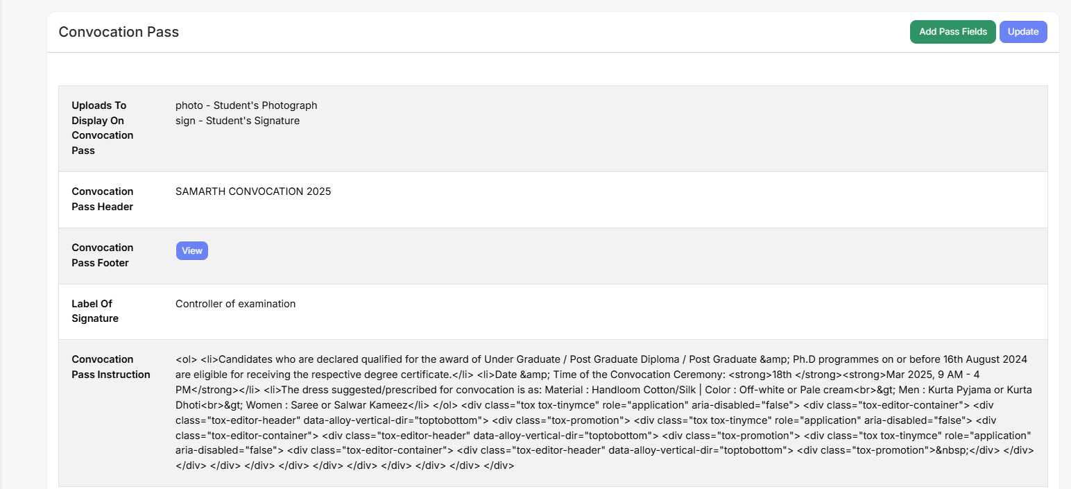Convocation pass config